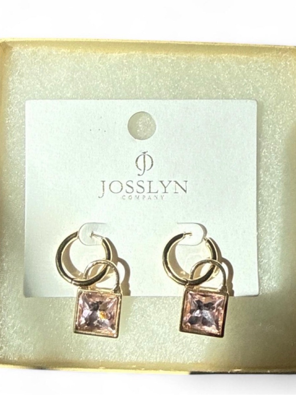 Josslyn Gold Hoop Earrings with Pink Square Crystal Drops NWT